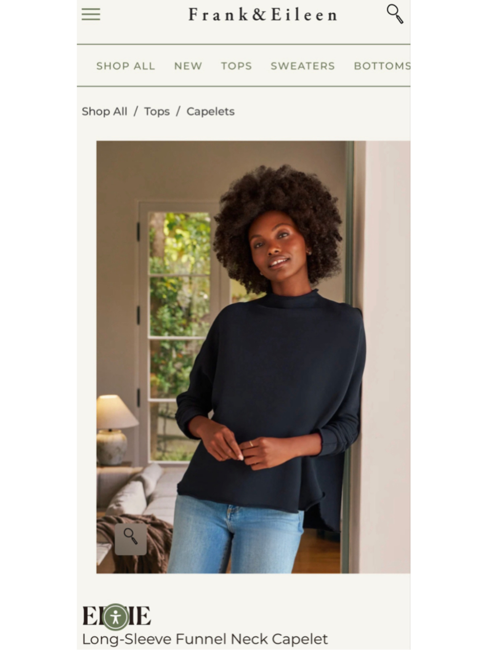Frank & Eileen Effie Long-Sleeve Funnel Neck Sweatshirt Capelet Navy New L